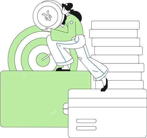 Woman collects money for shopping  Illustration
