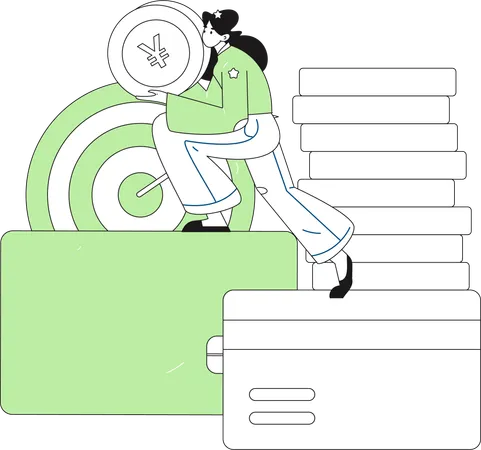 Woman collects money for shopping  Illustration