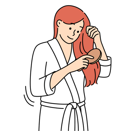 Woman combing hairs after bath  イラスト