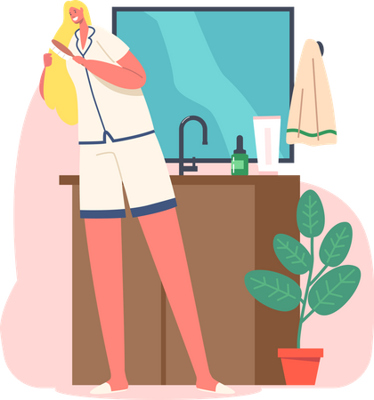 Woman combing her hairs Illustration