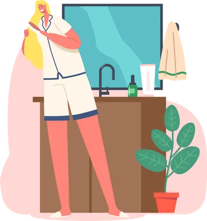 Woman combing her hairs  Illustration