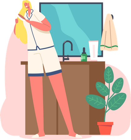 Woman combing her hairs  Illustration