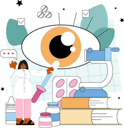Woman comes for eye checkup  Illustration
