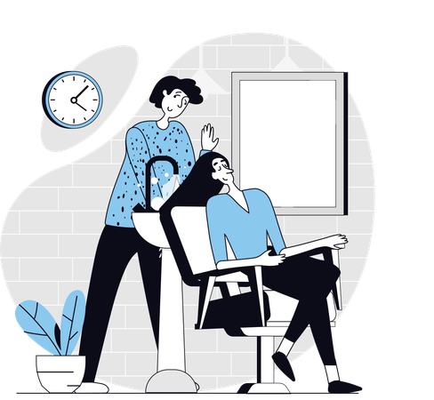 Woman comes for hair wash in Beauty salon  Illustration