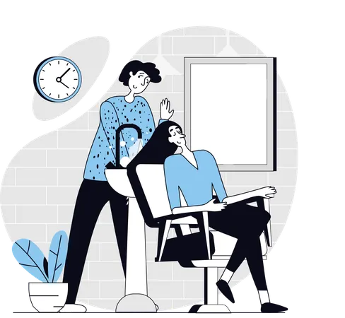 Woman comes for hair wash in Beauty salon  Illustration