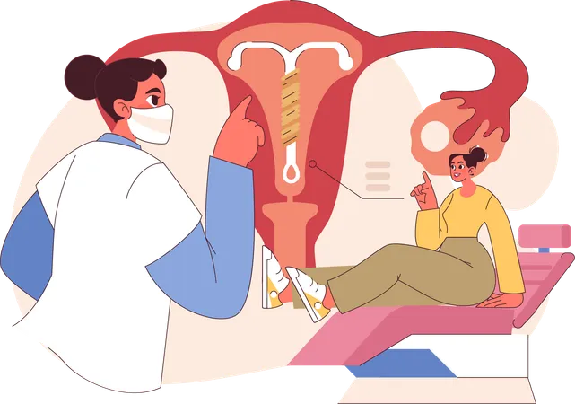 Woman comes for ovary checkup  Illustration