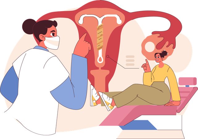 Woman comes for ovary checkup  Illustration