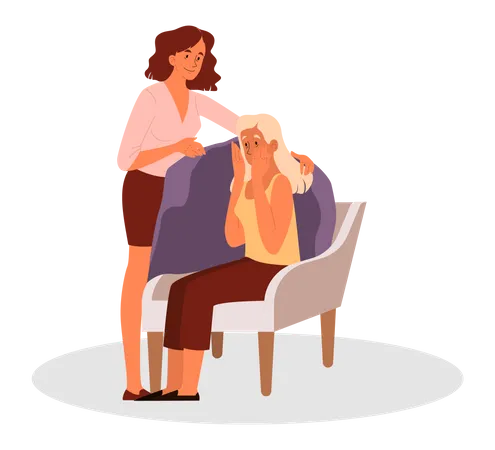 Woman Comforting Her Crying Friend Psychologist Support Crying Woman Idea Of Care And Humanity Vector Illustration In Cartoon Style Illustration