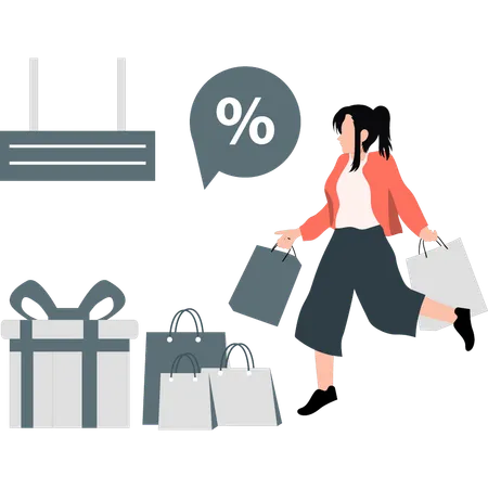The Girl Is Coming From Shopping Illustration