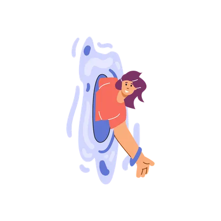 Woman coming out of teleport hatch  Illustration