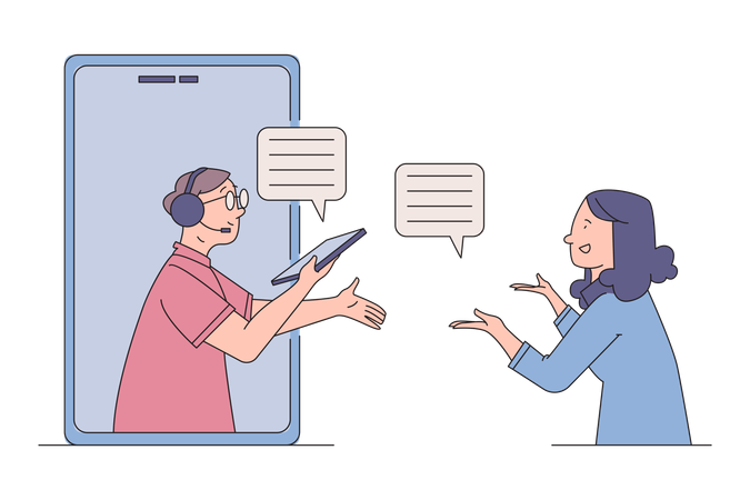 Woman communicate with customer care agent on app  Illustration