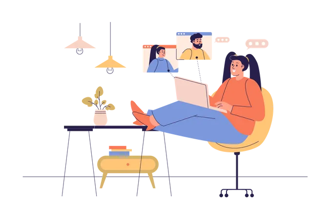 Woman communicate with friends via video call Illustration