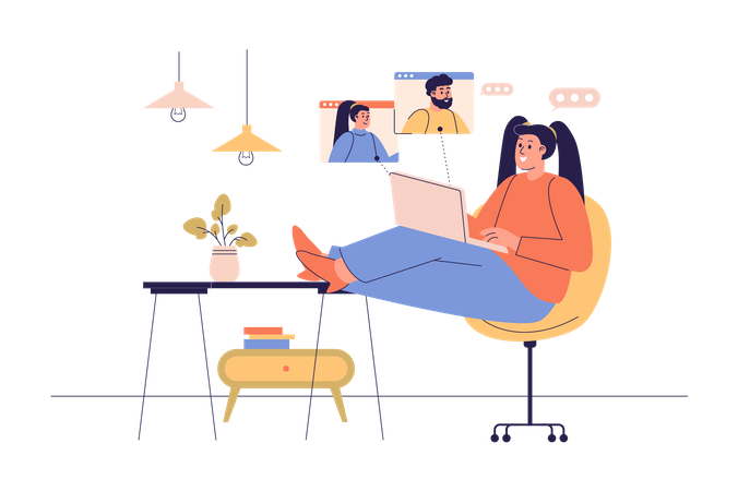 Woman communicate with friends via video call  Illustration