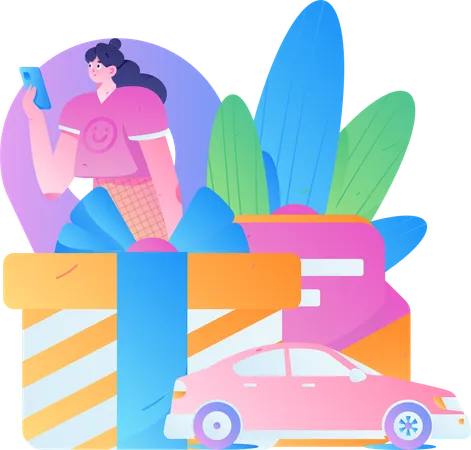 Woman communicate with taxi diver on mobile  Illustration