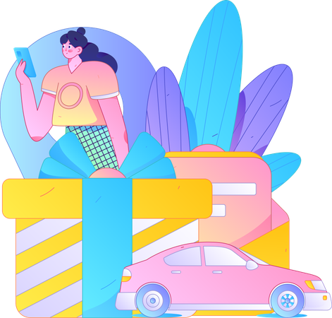 Woman communicate with taxi diver on mobile  Illustration