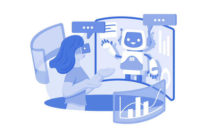 Woman Communicating With A Virtual Chatbot  Illustration
