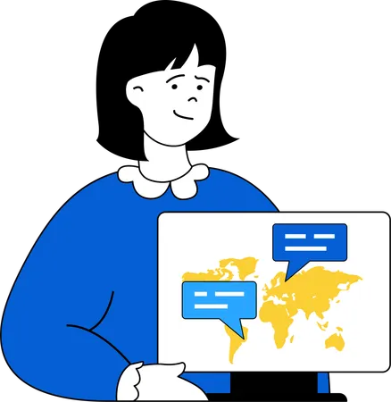 Woman communicating with international client  Illustration