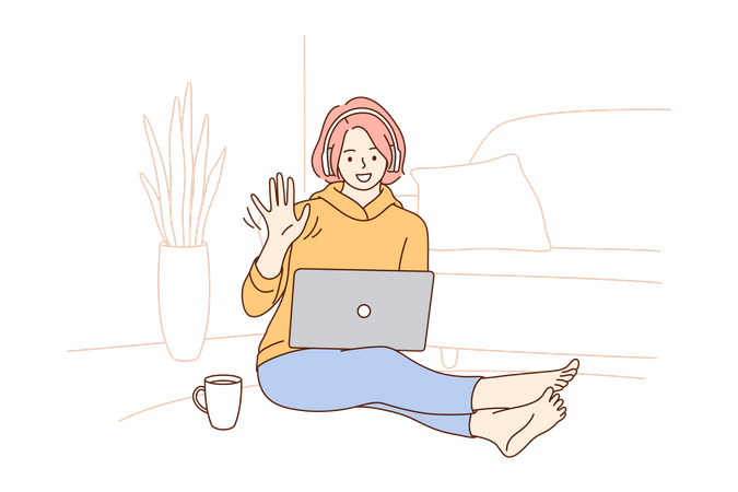 Woman communication on laptop  Illustration