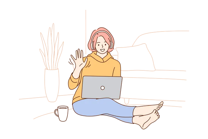 Woman communication on laptop  Illustration