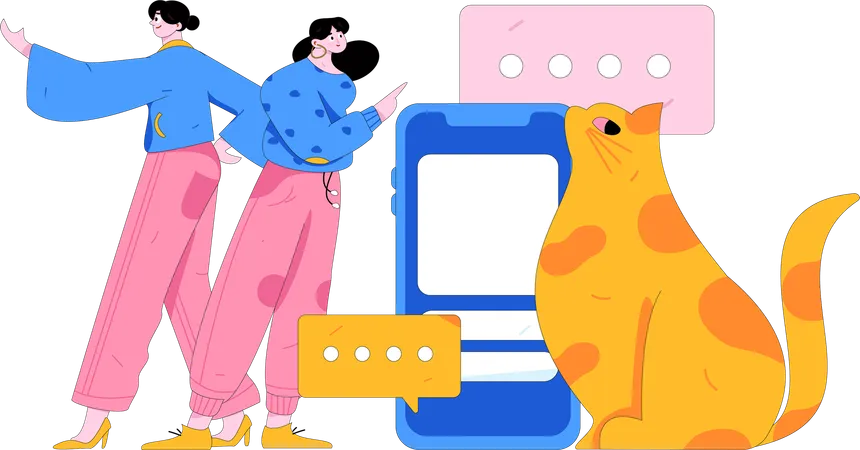 Woman Communication on mobile With friend  Illustration