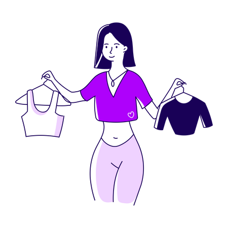 Woman comparing clothes Illustration