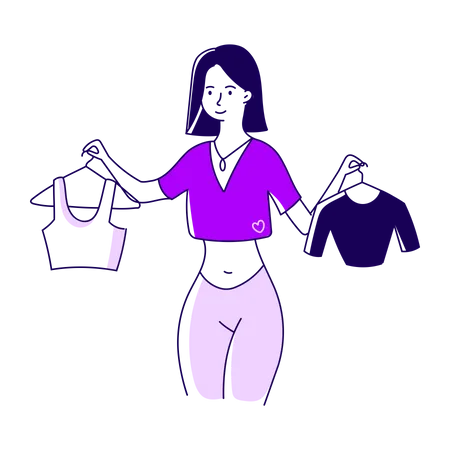 Woman comparing clothes  Illustration