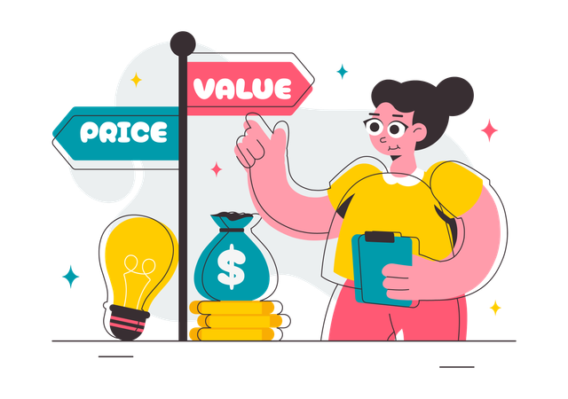 Woman comparing price economy  Illustration