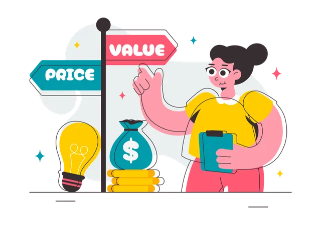 Woman comparing price economy  Illustration
