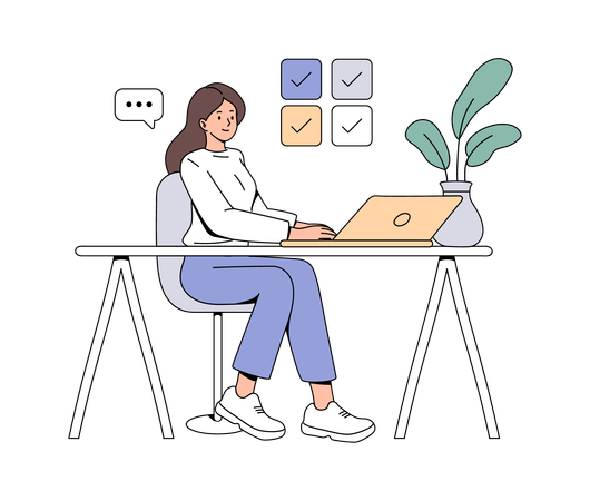 Woman completing task  Illustration