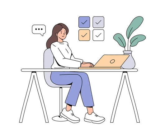 Woman completing task  Illustration