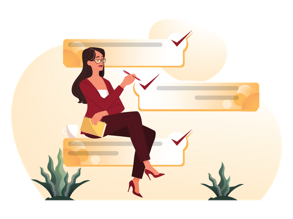 Woman completing task on to do list  Illustration