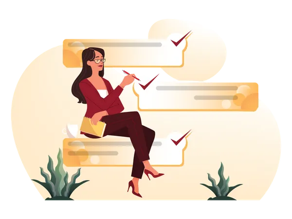 Woman completing task on to do list  Illustration