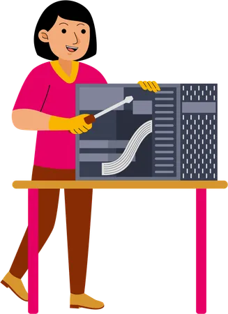 Woman Computer Technician Profession Illustration
