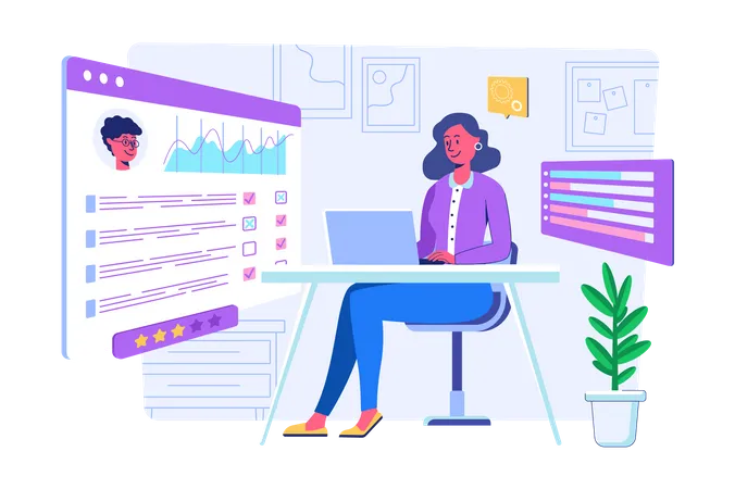 Woman conducting online meeting  Illustration