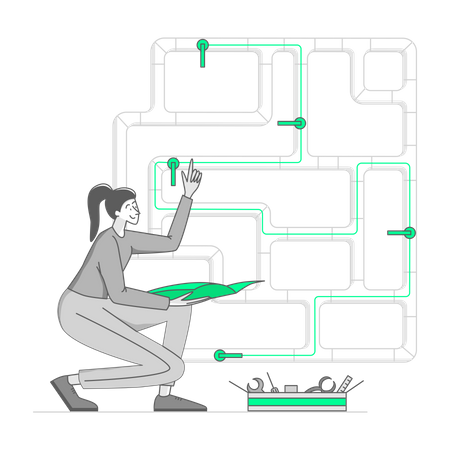 Woman conducts electrical wiring in a house Illustration