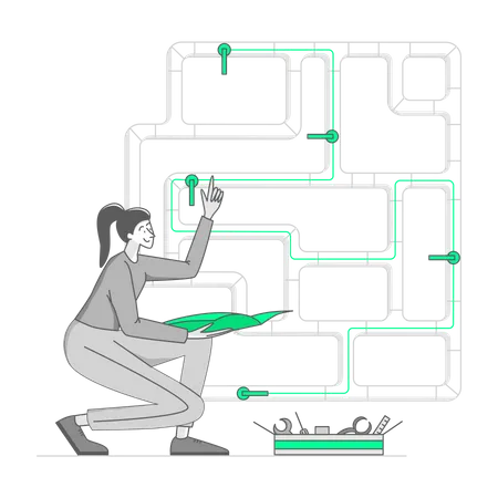 Woman conducts electrical wiring in a house  Illustration
