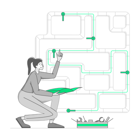 Woman conducts electrical wiring in a house  Illustration