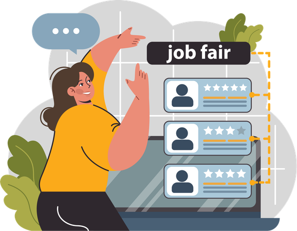 Woman conducts online job fair  Illustration