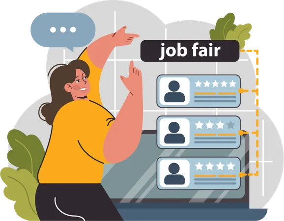 Woman conducts online job fair  Illustration