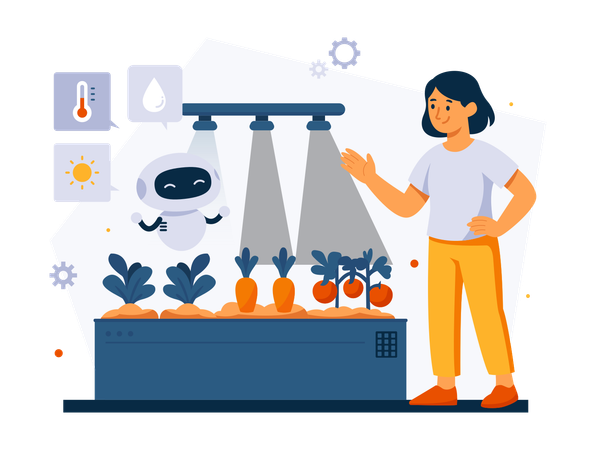 Woman Conducts Robot-assisted Plant Research  Illustration