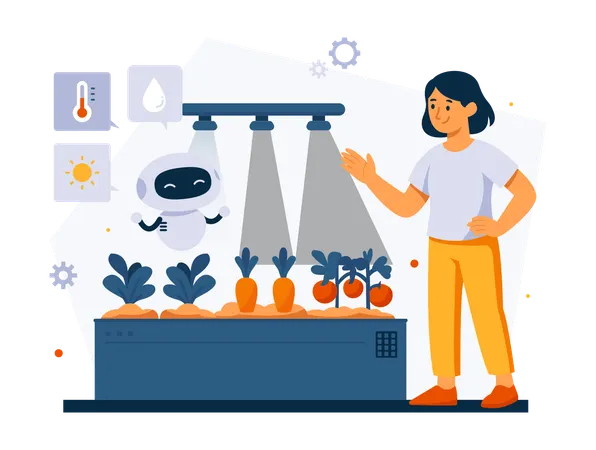 Woman Conducts Robot-assisted Plant Research  Illustration