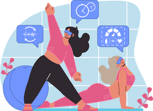 Woman conducts VR exercise  Illustration