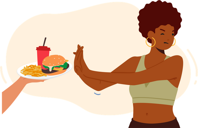 Woman confidently declined the unhealthy foods  Illustration