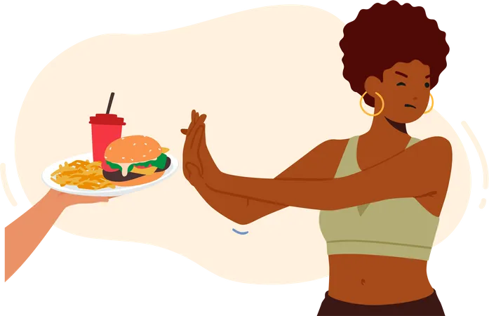 Woman confidently declined the unhealthy foods  Illustration