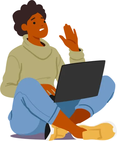 Woman Confidently Halts With A Stop Gesture Focused On Her Laptop Displaying Fake News Female Character Sending Strong Message Against Misinformation Cartoon People Vector Illustration Illustration