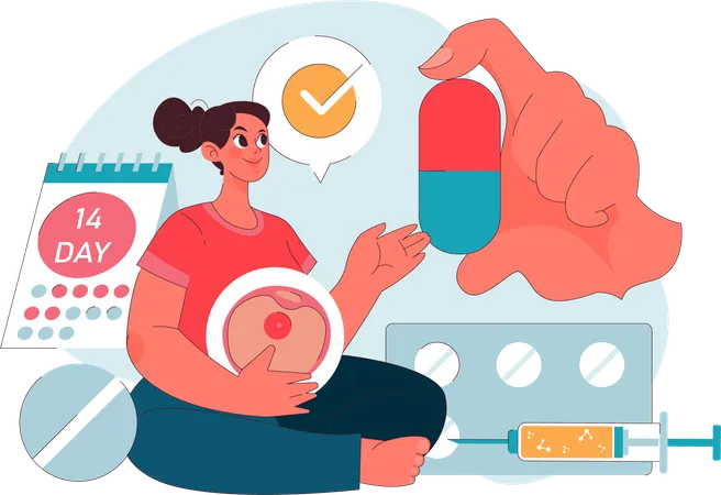 Woman confidently taking fertility drugs  Illustration