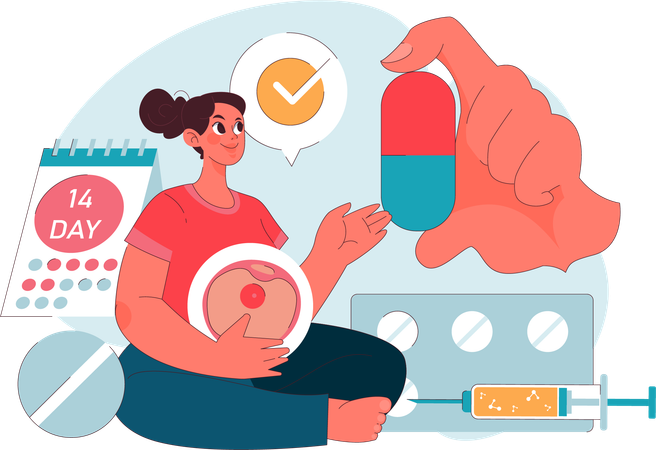 Woman confidently taking fertility drugs  Illustration