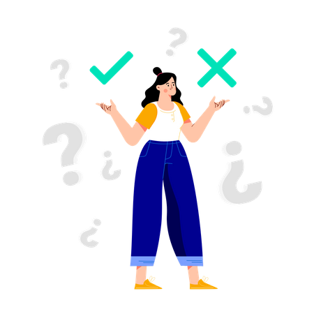 Woman confused about business decision Illustration