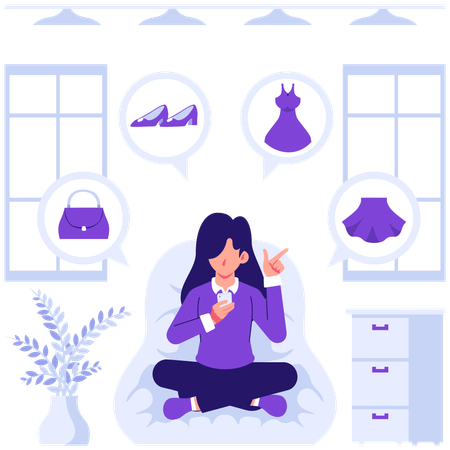 Woman confused in selecting shopping items  Illustration