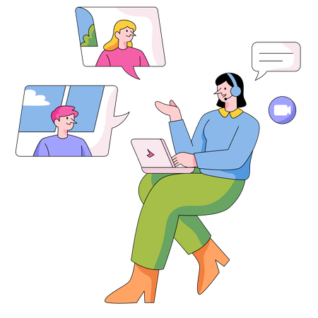 Woman Connect to Everyone  일러스트레이션